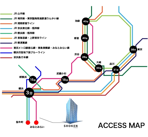 新宿駅、東京駅、池袋駅から約40分です。